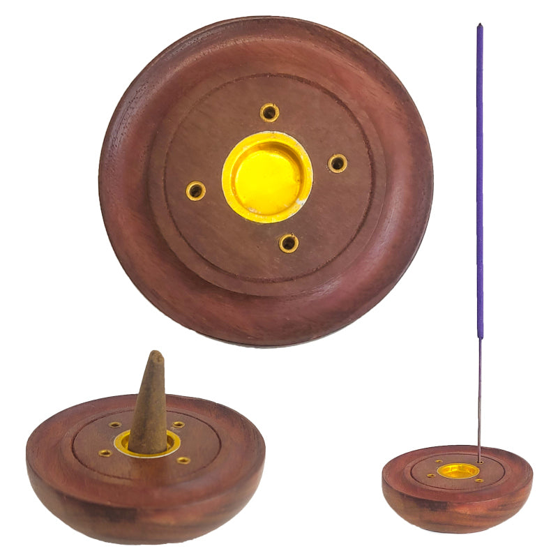 3" Round Wood Cone Incense Burner & Ash Catcher