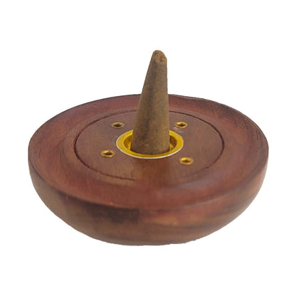 3" Round Wood Cone Incense Burner & Ash Catcher