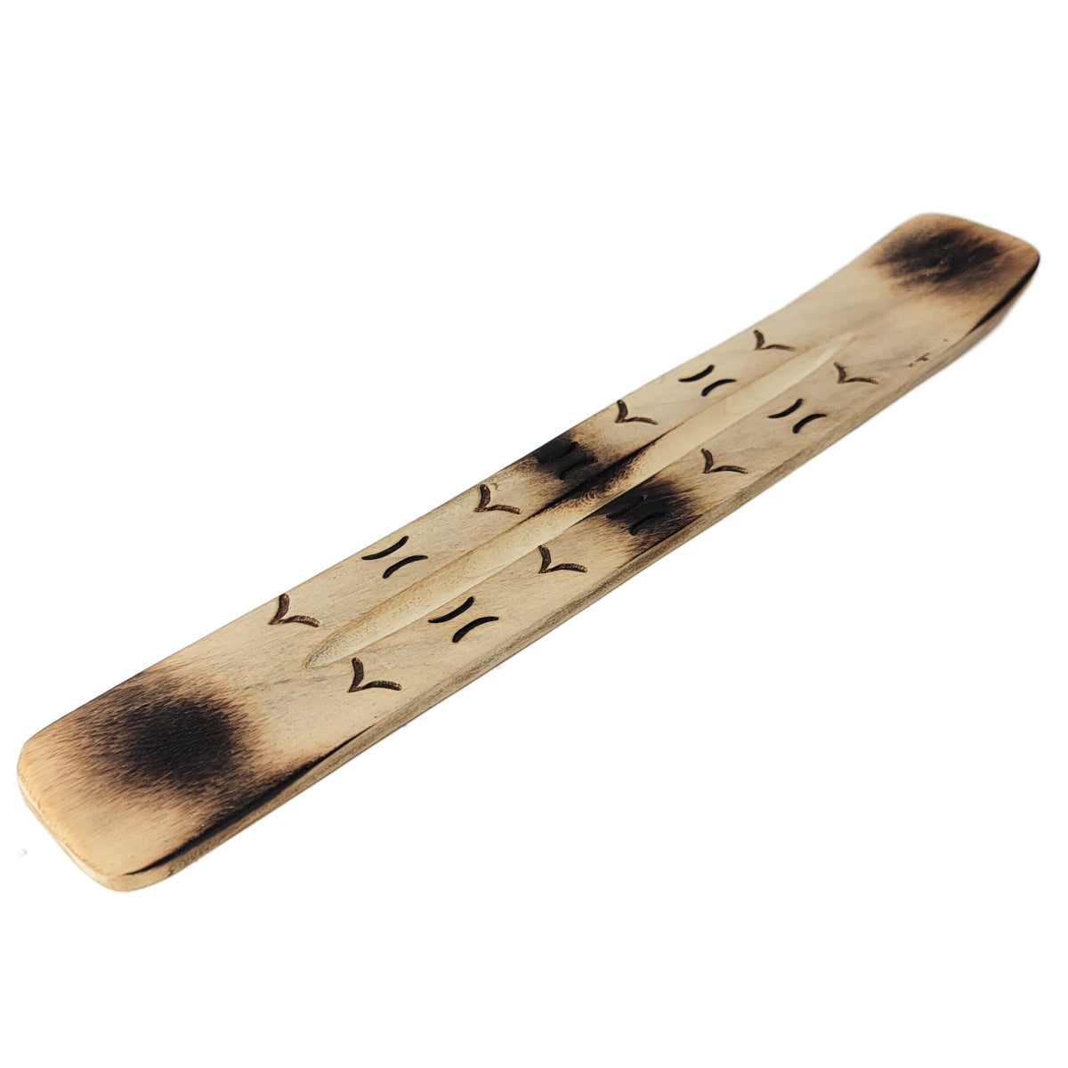 10" Wood Incense Burner & Ash Catcher, Burnt Wood Design