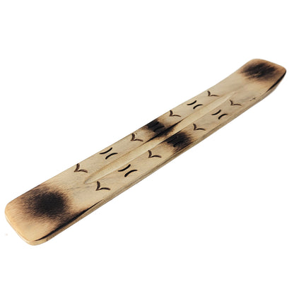 10" Wood Incense Burner & Ash Catcher, Burnt Wood Design