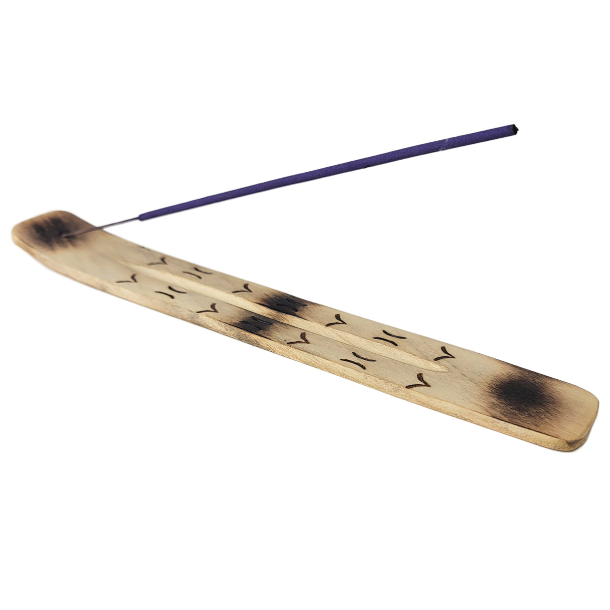 10" Wood Incense Burner & Ash Catcher, Burnt Wood Design