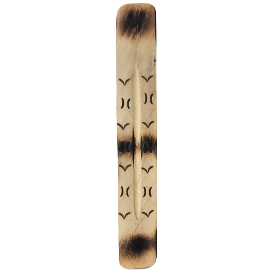 10" Wood Incense Burner & Ash Catcher, Burnt Wood Design