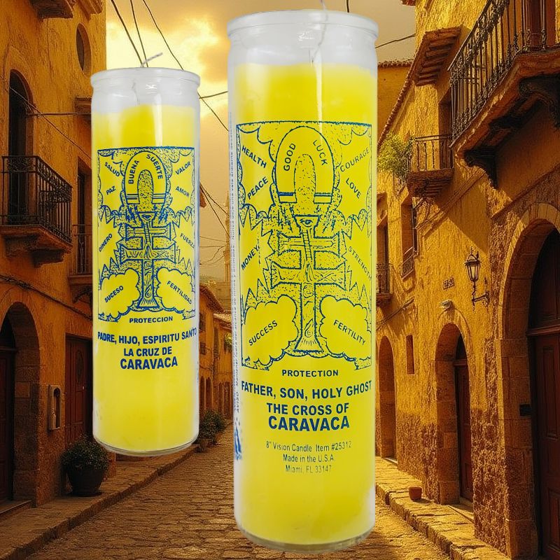 7 Day Candle, The Cross of Caravaca (Yellow)
