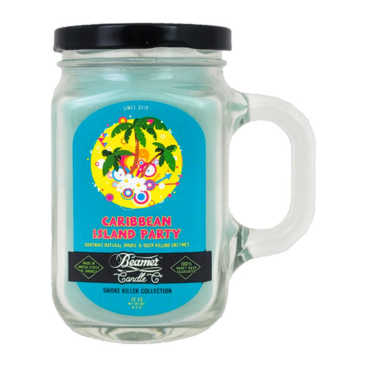 Caribbean Island Party 5" Glass Jar Candle, 12oz Smoke Killer Collection, by Beamer Candle Co