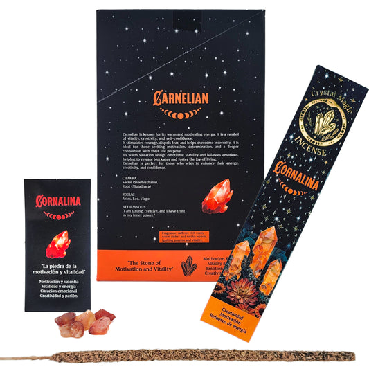 Carnelian 15g 8" Incense Pack + Crystals, by Crystal Magic Incense
