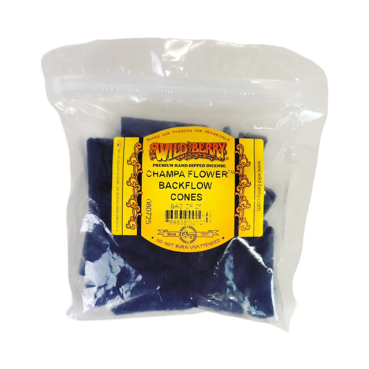 Backflow Champa Flower Wild Berry Incense Cones, 25ct Packs