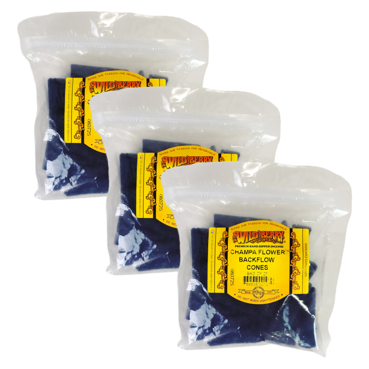 Backflow Champa Flower Wild Berry Incense Cones, 25ct Packs