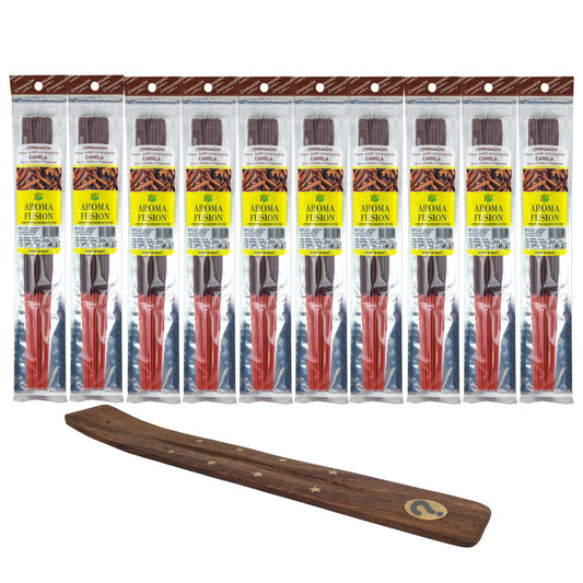 10-Pack + Incense Holder Set: Aroma Fusion Cinnamon 11" Incense Sticks