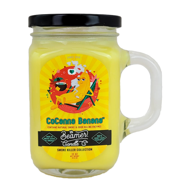 CoCanna Banana 5" Glass Jar Candle, 12oz Smoke Killer Collection, by Beamer Candle Co