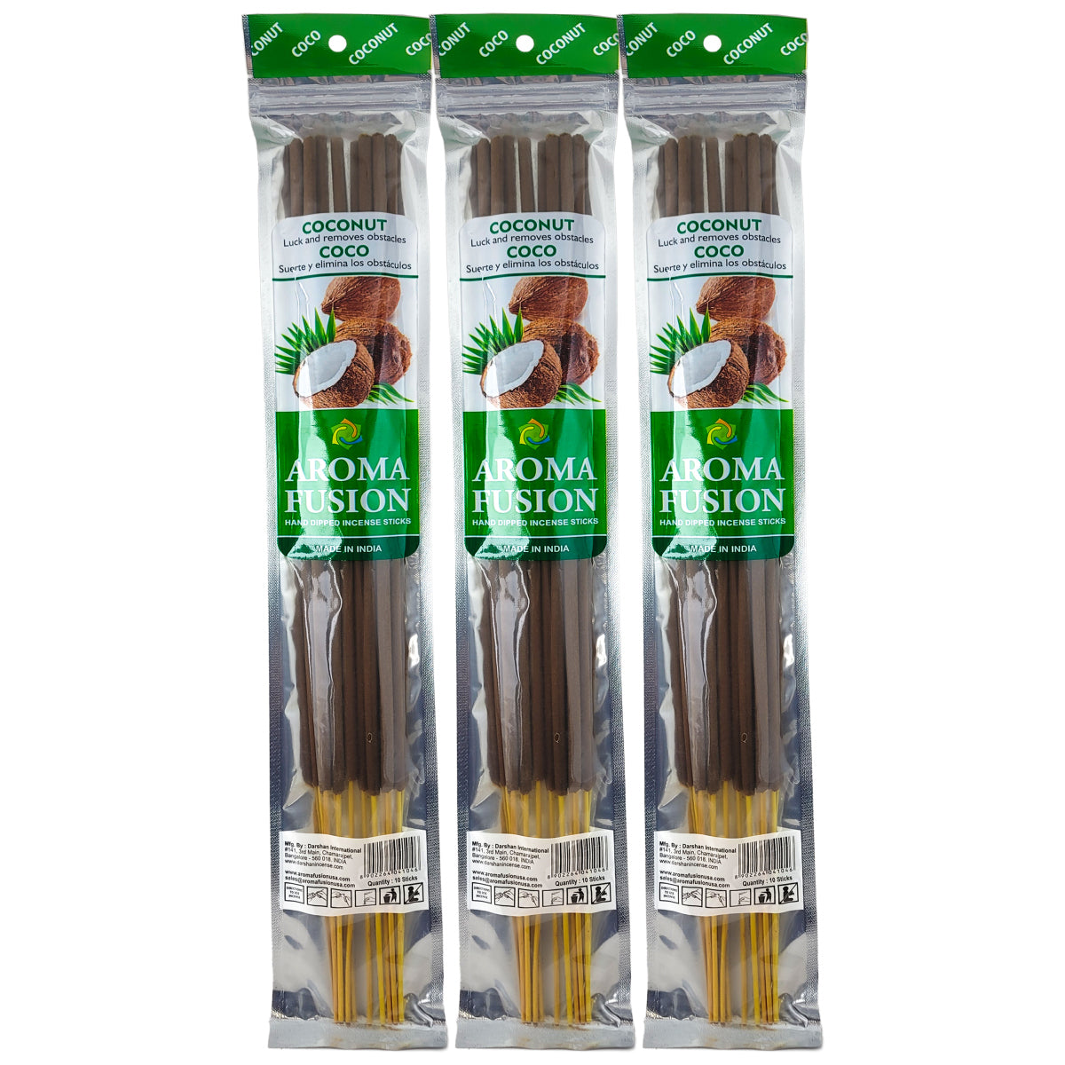 Coconut Scent Aroma Fusion 19" Jumbo Incense, 10-Stick Pack