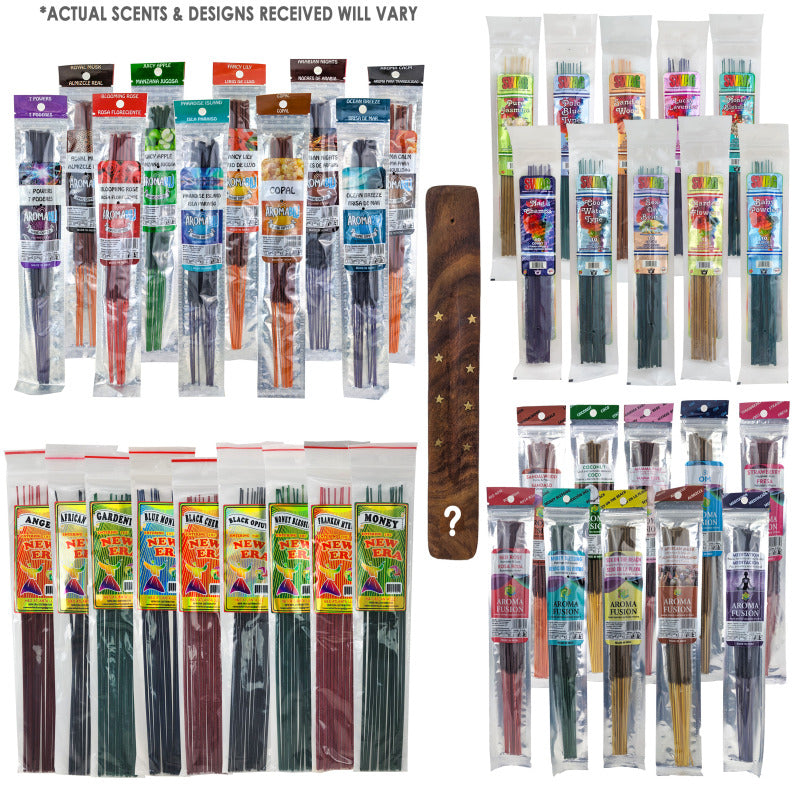 Fragrance Incense Mega Pack #2: 11" Incense, 40 Assorted Packs from 4 Brands + Incense Holder