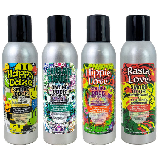 4-PACK "Groovy Vibes" SAMPLER, 7oz Smoke Odor Exterminator Spray Aerosol Can, by Tobacco Outlet Products