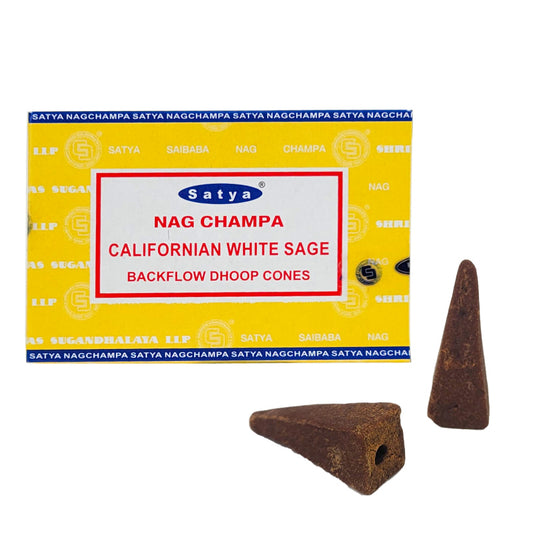 Californian White Sage Backflow Dhoop Incense Cones, Box of 10 Cones, by Satya