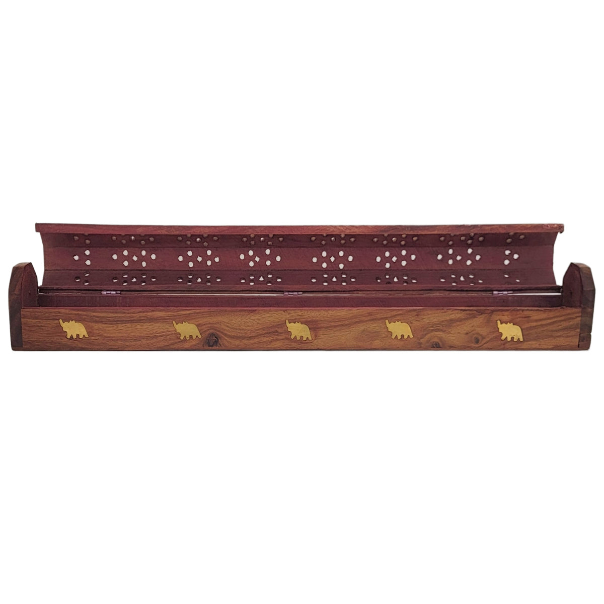 Extra-Long 20" Carved JUMBO Incense Holder Box with Storage, Elephant Design