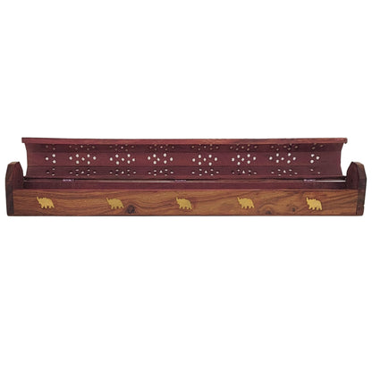 Extra-Long 20" Carved JUMBO Incense Holder Box with Storage, Elephant Design