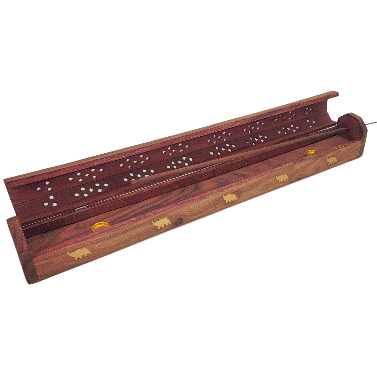 Extra-Long 20" Carved JUMBO Incense Holder Box with Storage, Elephant Design