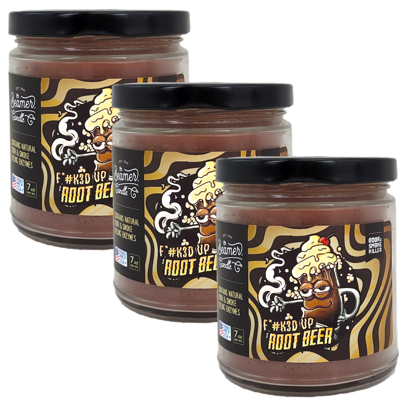 3.5" F*#ked Up Root Beer Float Glass Jar Candle, 7oz Odor & Smoke Killer, by Beamer Candle Co