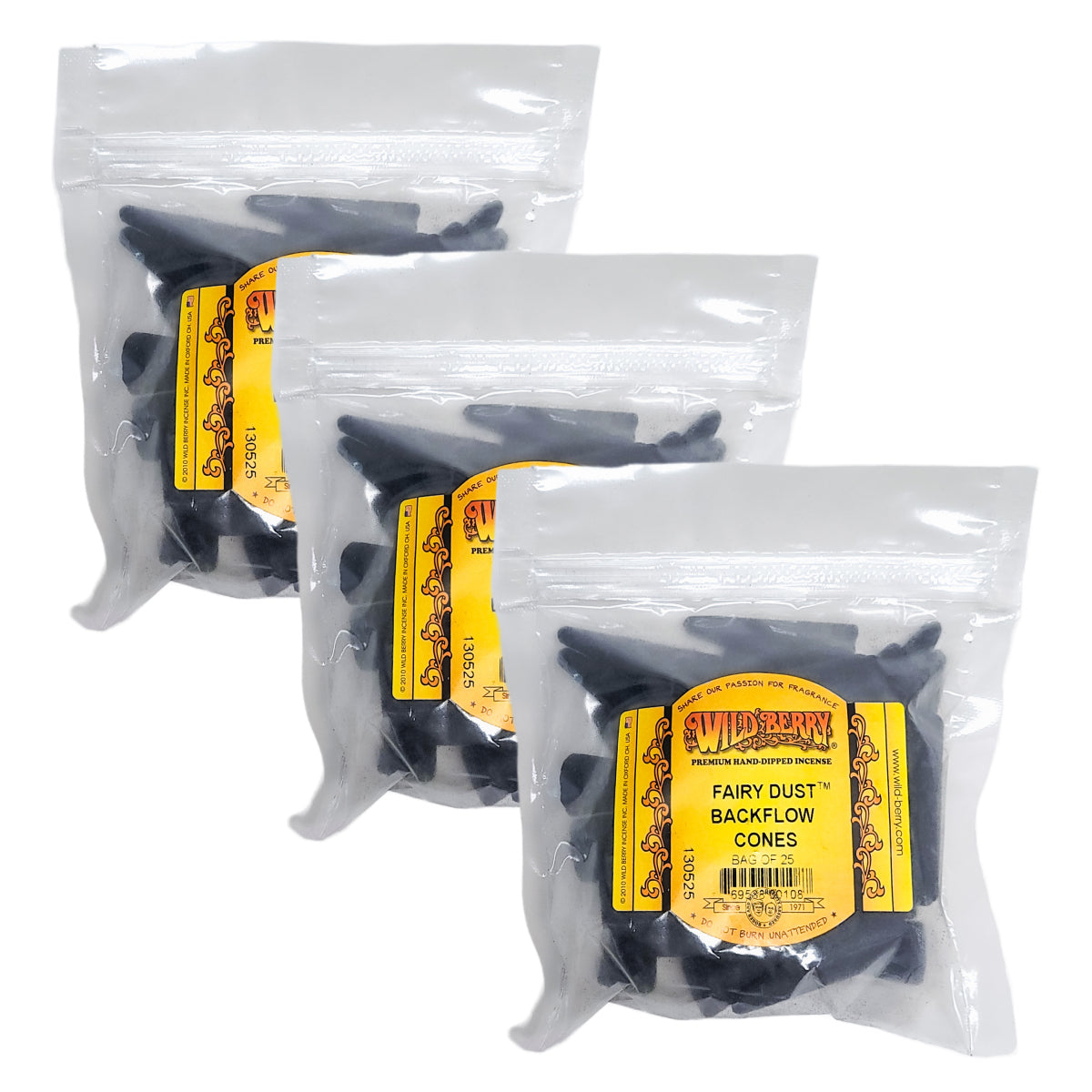 Backflow Fairy Dust Wild Berry Incense Cones, 25ct Packs