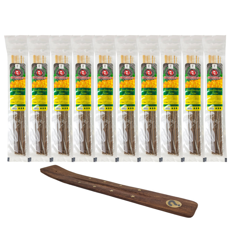 10-Pack + Incense Holder Set: Frankincense Fiesta Scent 10.5" Blunt Black Incense