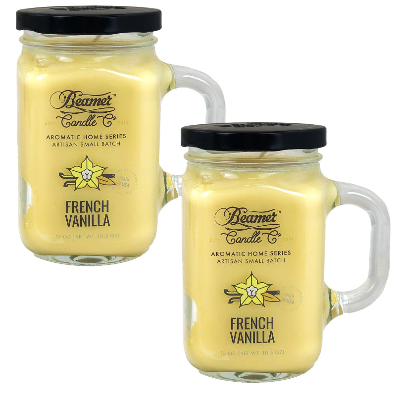 French Vanilla 5" Glass Jar Candle, 12oz Aromatic Home Series, by Beamer Candle Co