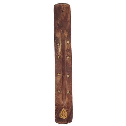 10" Wood Incense Burner & Ash Catcher, Ganesha Design