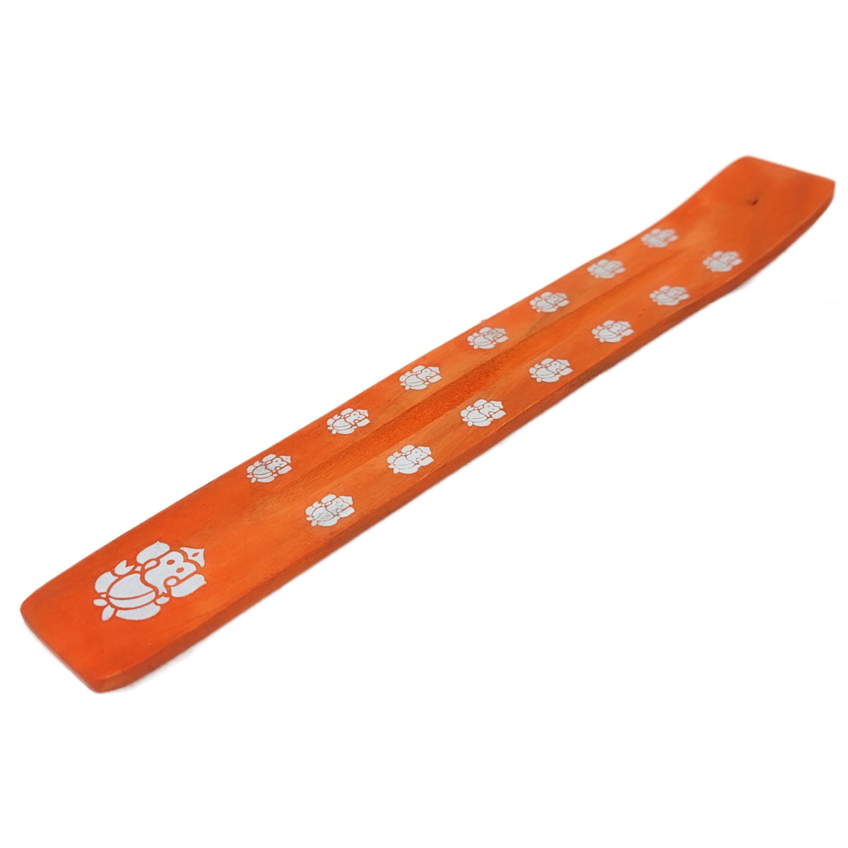 10" Wood Incense Burner & Ash Catcher, Ganesha (Orange) Design