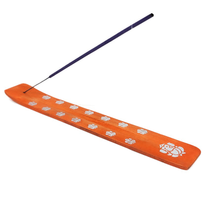 10" Wood Incense Burner & Ash Catcher, Ganesha (Orange) Design