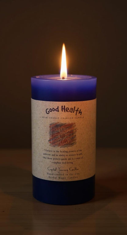 6" Reiki Charged Herbal Pillar Candle, Good Health Scent
