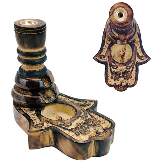 Hamsa Hand 5" Wooden Backflow Incense Cone Burner