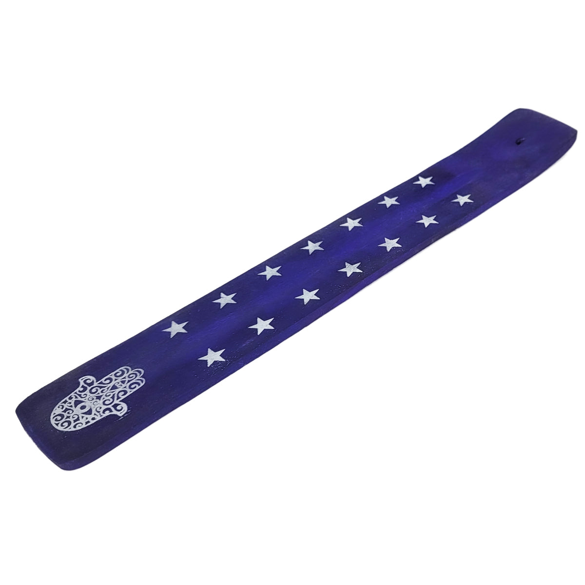 10" Wood Incense Burner & Ash Catcher, Hamsa Hand (Purple) Design