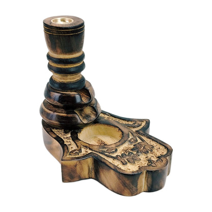 Hamsa Hand 5" Wooden Backflow Incense Cone Burner