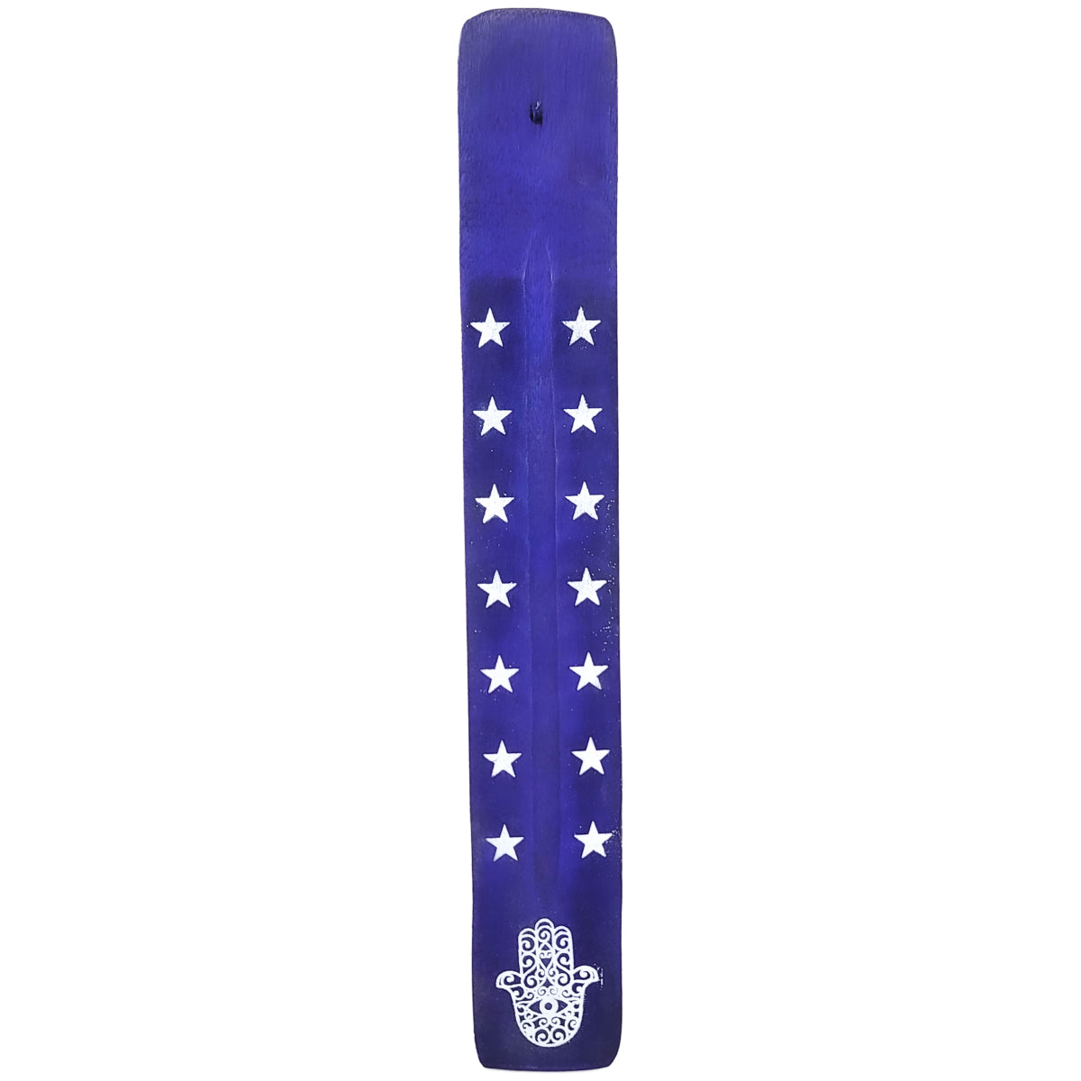 10" Wood Incense Burner & Ash Catcher, Hamsa Hand (Purple) Design