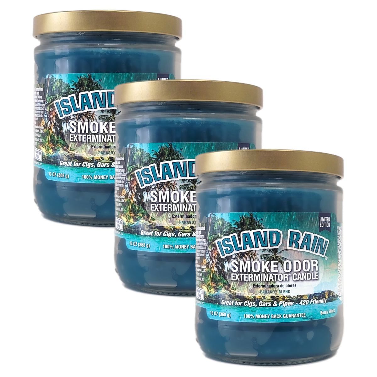 Island Rain 4" Odor Exterminator Glass Jar Candle 13oz