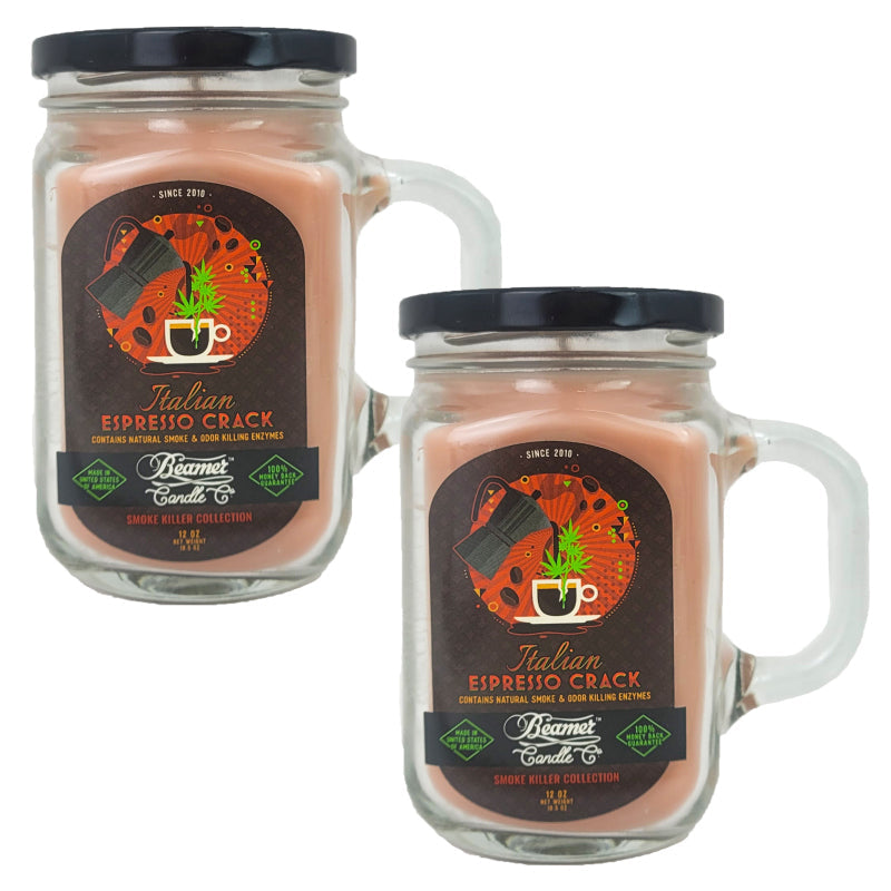 Italian Espresso Crack 5" Glass Jar Candle, 12oz Smoke Killer Collection, by Beamer Candle Co