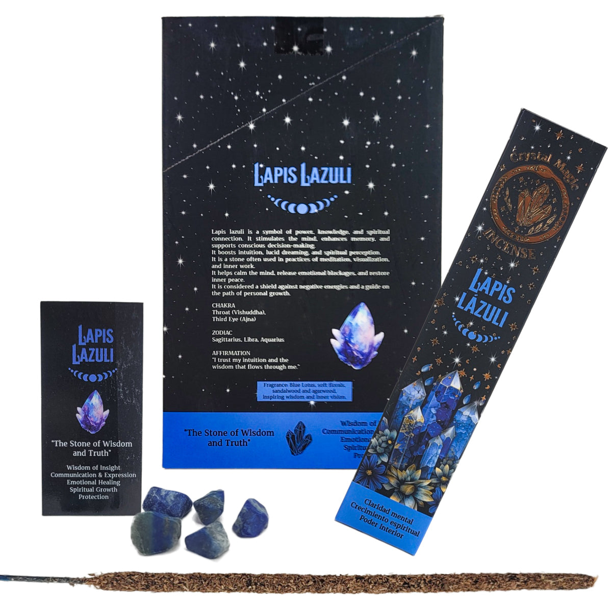 Lapis Lazuli 15g 8" Incense Pack + Crystals, by Crystal Magic Incense