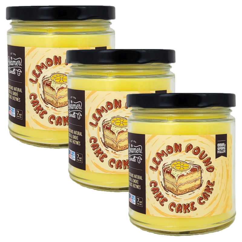 3.5" Lemon Pound Cake Glass Jar Candle, 7oz Odor & Smoke Killer, by Beamer Candle Co