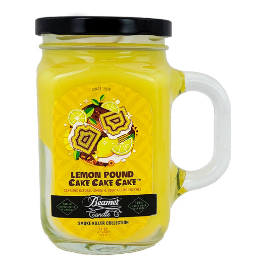 Lemon Pound Cake 5" Glass Jar Candle, 12oz Smoke Killer Collection, by Beamer Candle Co
