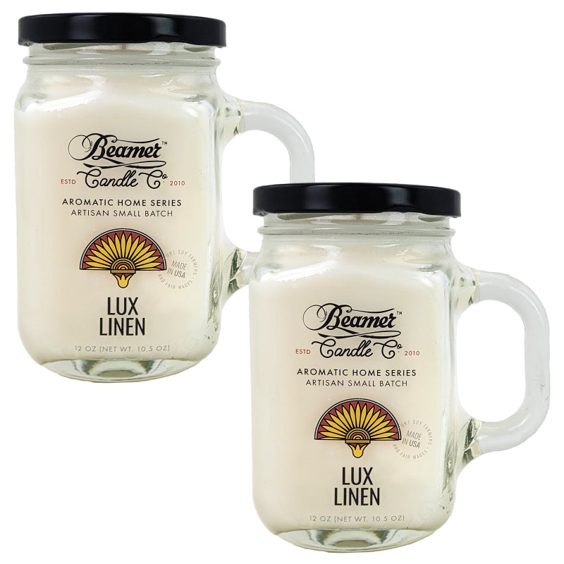 Lux Linen 5" Glass Jar Candle, 12oz Aromatic Home Series, by Beamer Candle Co