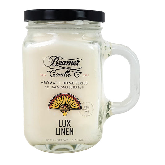 Lux Linen 5" Glass Jar Candle, 12oz Aromatic Home Series, by Beamer Candle Co