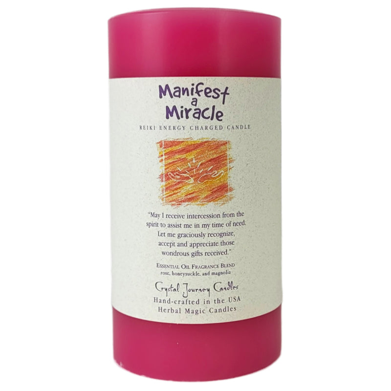 6" Reiki Charged Herbal Pillar Candle, Manifest A Miracle Scent