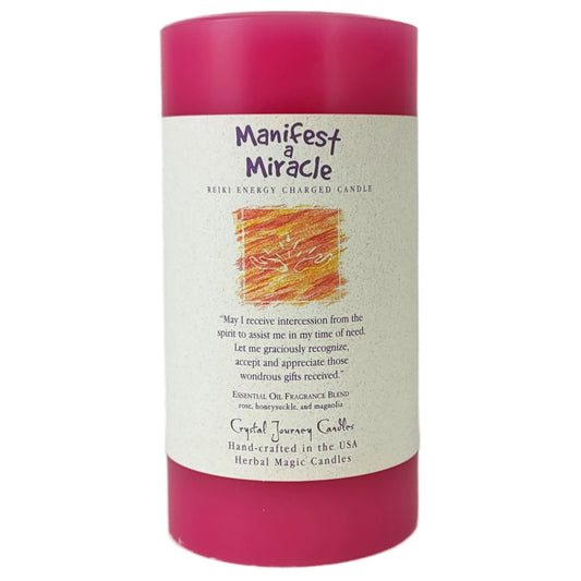 6" Reiki Charged Herbal Pillar Candle, Manifest A Miracle Scent