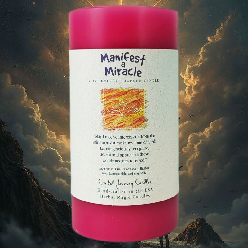6" Reiki Charged Herbal Pillar Candle, Manifest A Miracle Scent