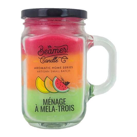 Menage a Mela-Trois 5" Glass Jar Candle, 12oz Aromatic Home Series, by Beamer Candle Co