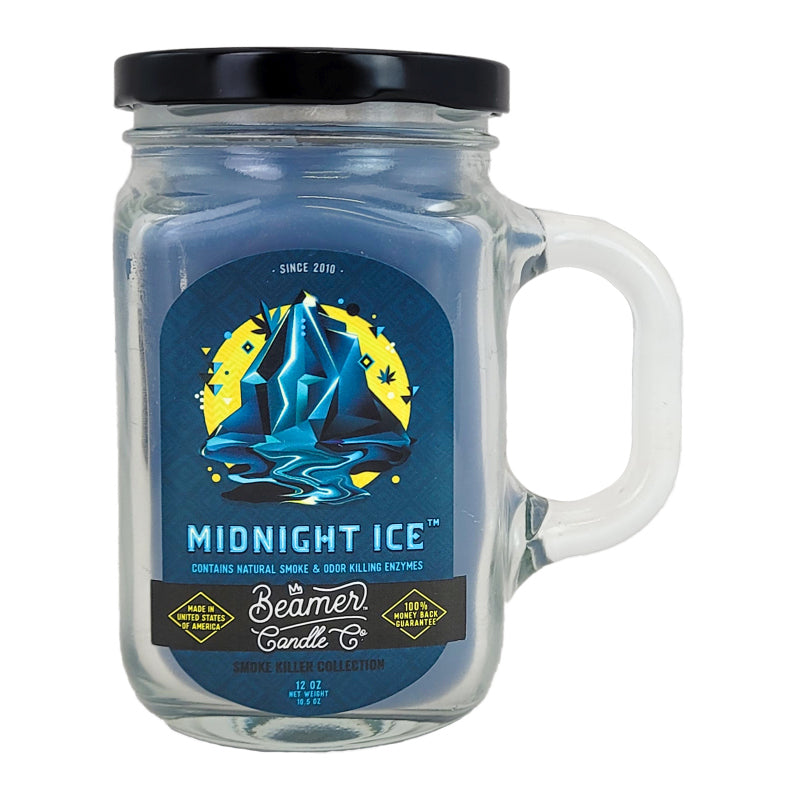 Midnight Ice 5" Glass Jar Candle, 12oz Smoke Killer Collection, by Beamer Candle Co