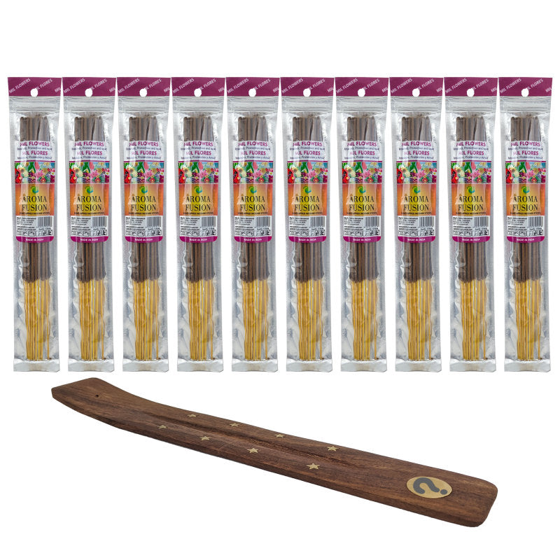 10-Pack + Incense Holder Set: Aroma Fusion Mil Flowers 11" Incense Sticks