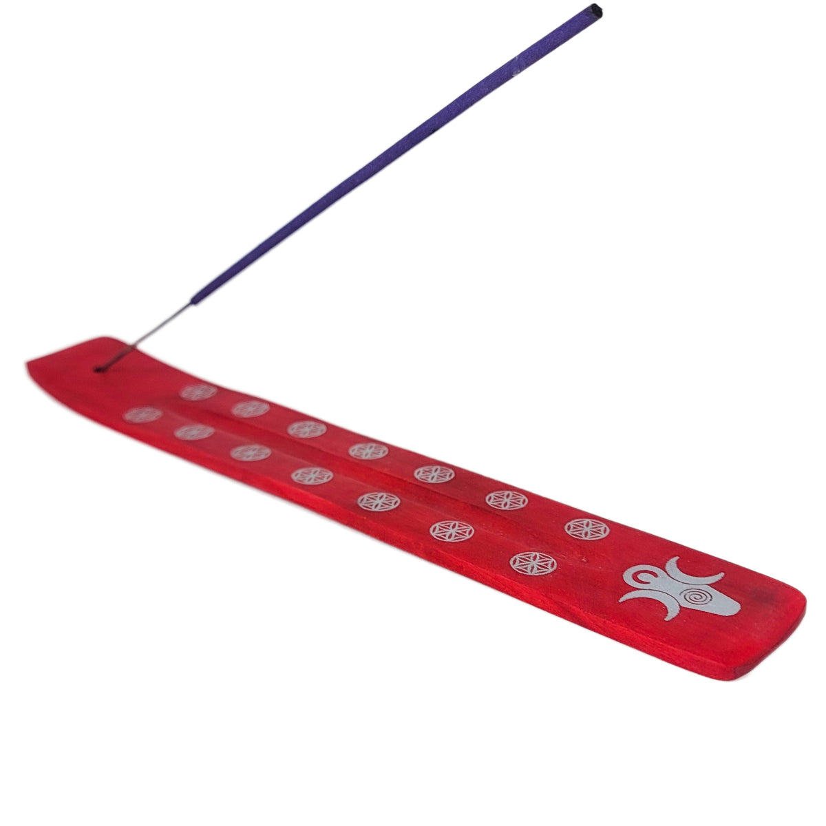 10" Wood Incense Burner & Ash Catcher, Triple Moon Goddess (Red) Design