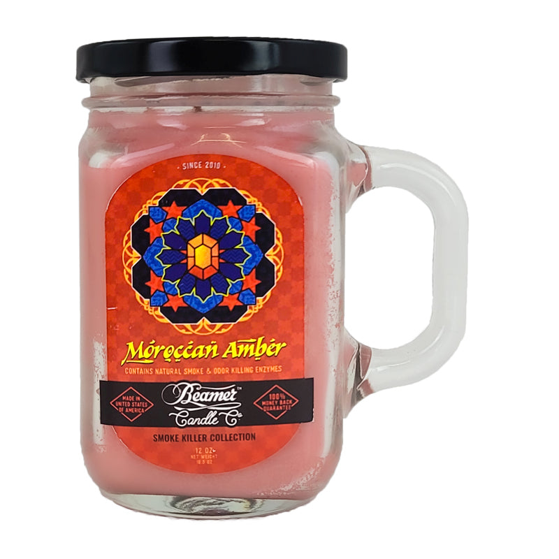 Moroccan Amber 5" Glass Jar Candle, 12oz Smoke Killer Collection, by Beamer Candle Co