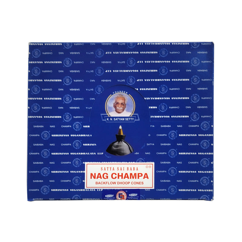 Nag Champa Backflow Dhoop Incense Cones, Box of 10 Cones, by Satya