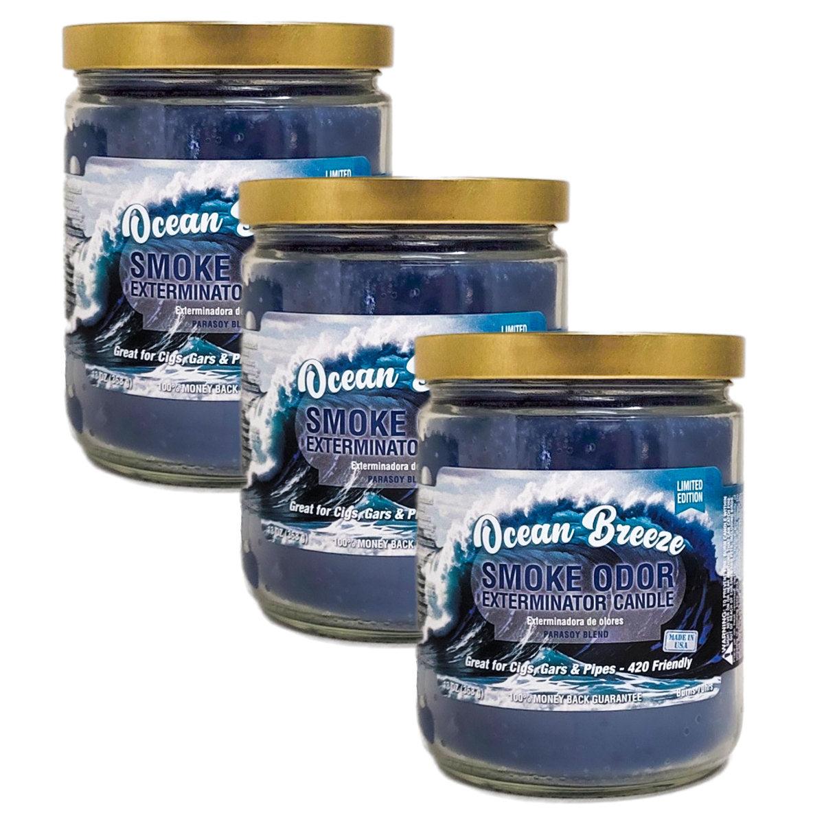 Ocean Breeze 4" Odor Exterminator Glass Jar Candle 13oz