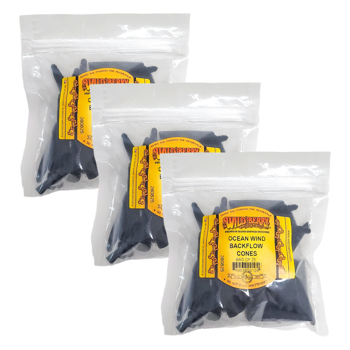Backflow Ocean Wind Wild Berry Incense Cones, 25ct Packs